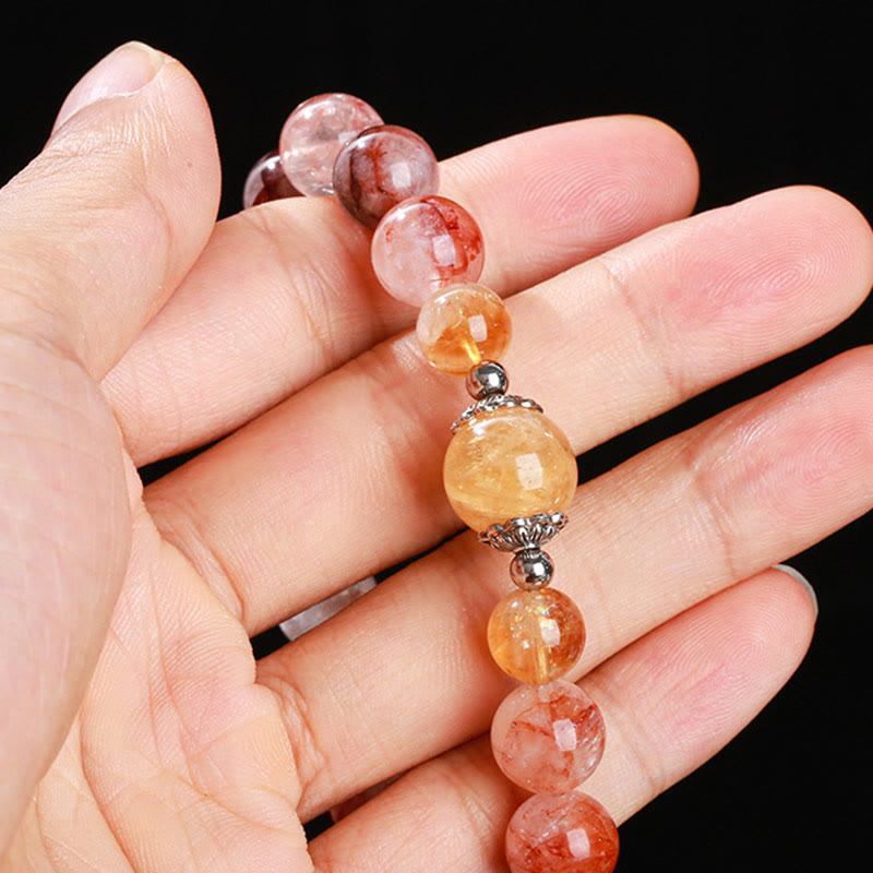 Buddha Stones天然レッドヘマトイドクォーツビーズ バランスブレスレット