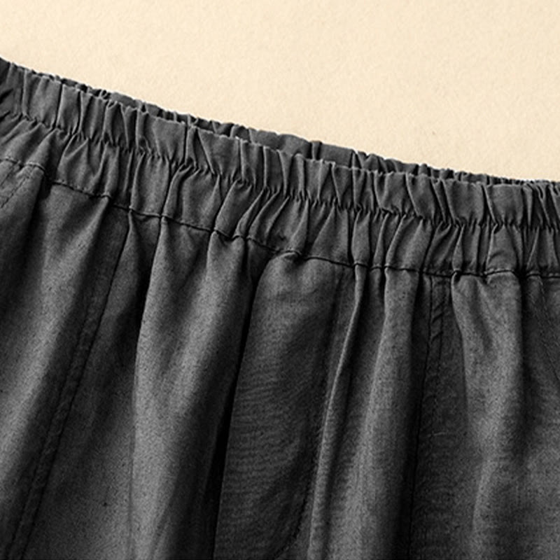 Buddha Stones夏 無地 サイドボタンデザイン コットンリネン レディース ハーレムパンツ ポケット付き - image 13