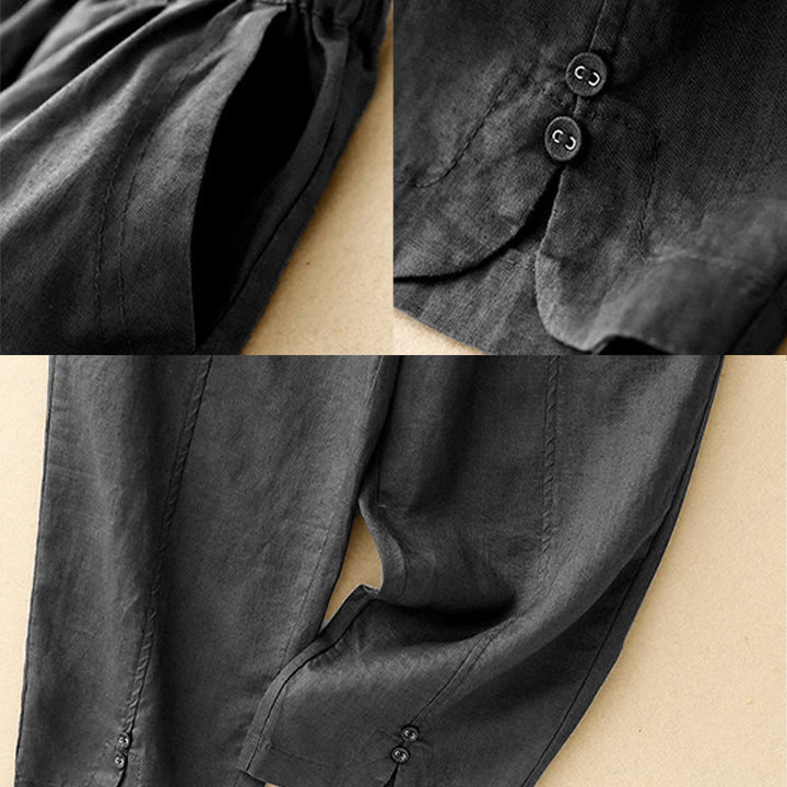 Buddha Stones夏 無地 サイドボタンデザイン コットンリネン レディース ハーレムパンツ ポケット付き - image 14