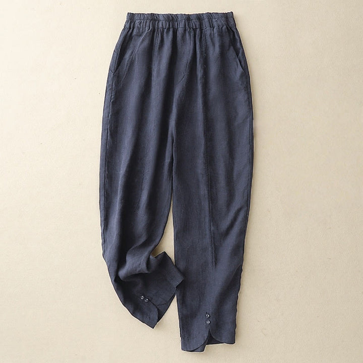 Buddha Stones夏 無地 サイドボタンデザイン コットンリネン レディース ハーレムパンツ ポケット付き - ダークスレートブルー - US8-10，UK/AU12-14，EU40-42 (2XL) - image 20
