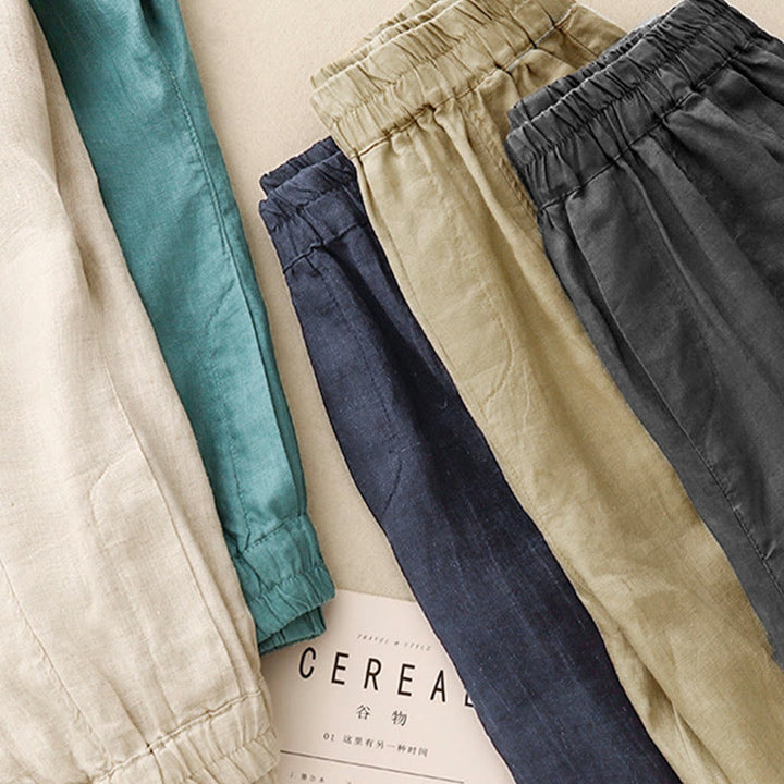 Buddha Stones夏 無地 サイドボタンデザイン コットンリネン レディース ハーレムパンツ ポケット付き - image 24