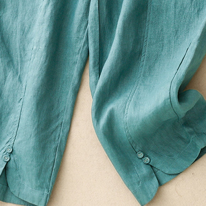 Buddha Stones夏 無地 サイドボタンデザイン コットンリネン レディース ハーレムパンツ ポケット付き - image 19