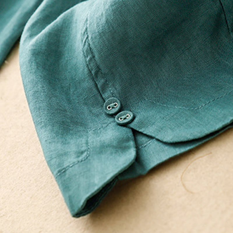 Buddha Stones夏 無地 サイドボタンデザイン コットンリネン レディース ハーレムパンツ ポケット付き - image 18