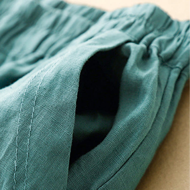 Buddha Stones夏 無地 サイドボタンデザイン コットンリネン レディース ハーレムパンツ ポケット付き - image 17