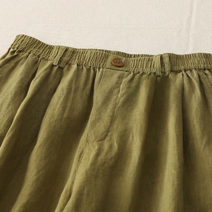 Buddha Stonesヴィンテージ 無地 プリーツカフスデザイン コットンリネン レディース ワイドレッグパンツ ポケット付き - image 9