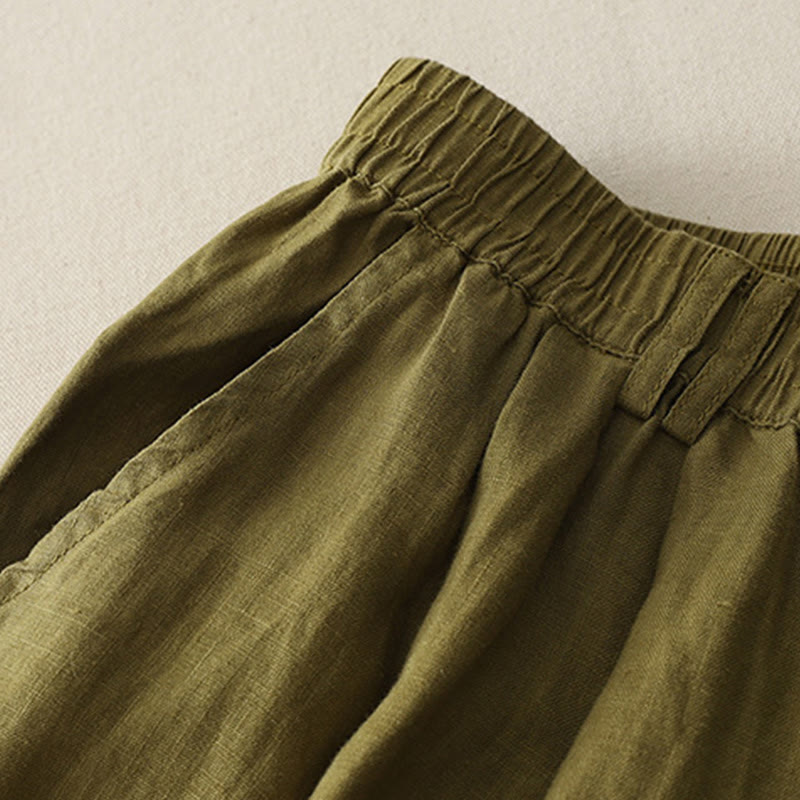 Buddha Stonesヴィンテージ 無地 プリーツカフスデザイン コットンリネン レディース ワイドレッグパンツ ポケット付き - image 11