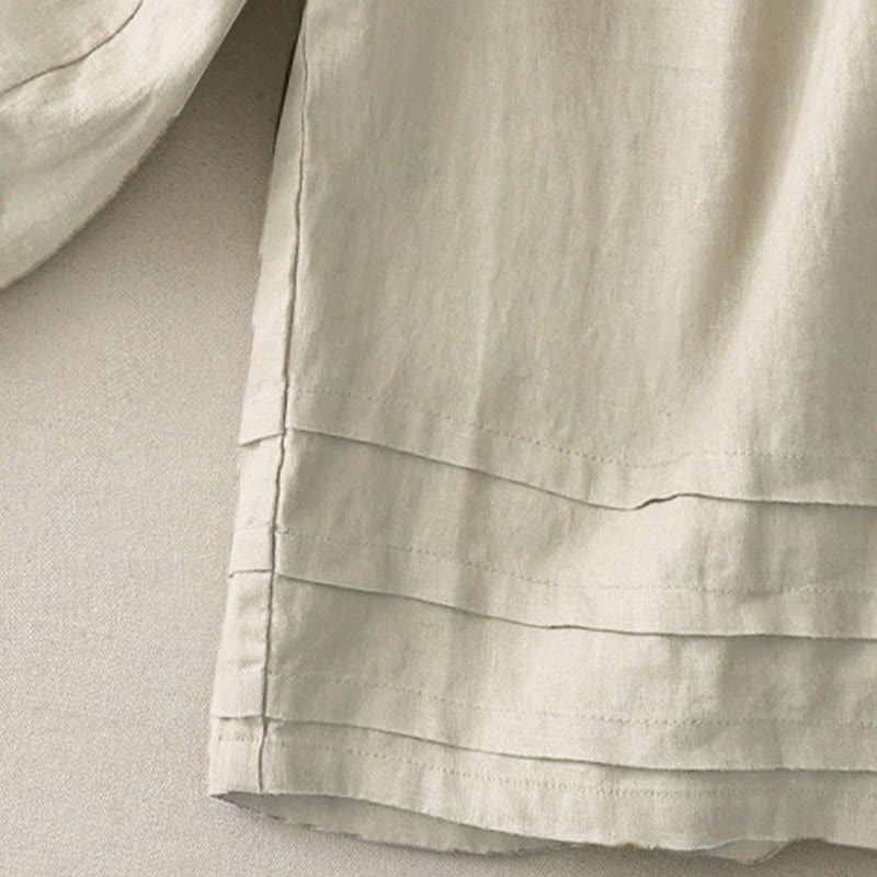 Buddha Stonesヴィンテージ 無地 プリーツカフスデザイン コットンリネン レディース ワイドレッグパンツ ポケット付き - image 5