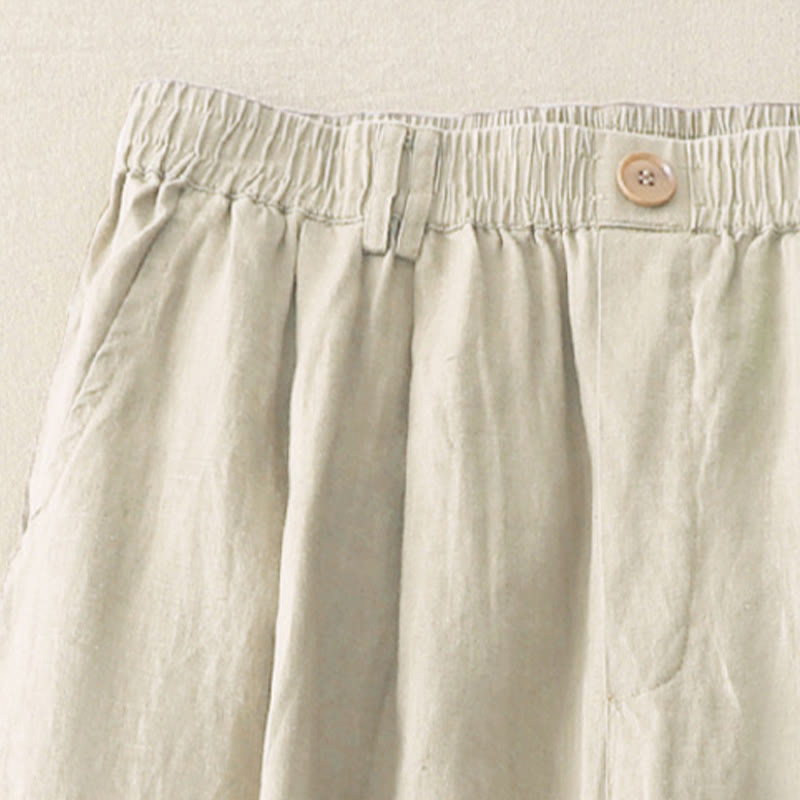 Buddha Stonesヴィンテージ 無地 プリーツカフスデザイン コットンリネン レディース ワイドレッグパンツ ポケット付き - image 2