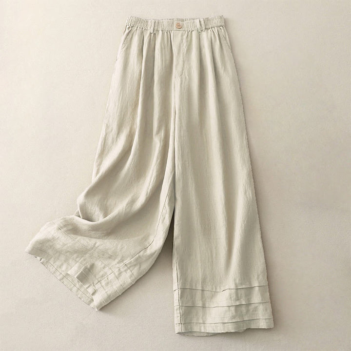 Buddha Stonesヴィンテージ 無地 プリーツカフスデザイン コットンリネン レディース ワイドレッグパンツ ポケット付き - リネン - US8-10，UK/AU12-14，EU40-42 (2XL) - image 0