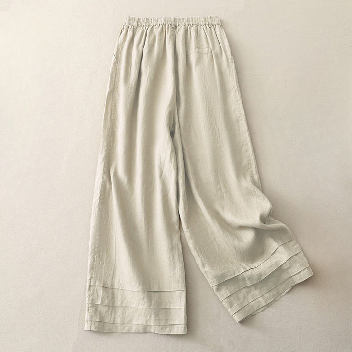 Buddha Stonesヴィンテージ 無地 プリーツカフスデザイン コットンリネン レディース ワイドレッグパンツ ポケット付き - image 1