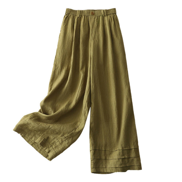 Buddha Stonesヴィンテージ 無地 プリーツカフスデザイン コットンリネン レディース ワイドレッグパンツ ポケット付き - image 16