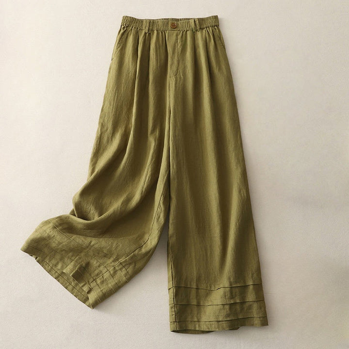 Buddha Stonesヴィンテージ 無地 プリーツカフスデザイン コットンリネン レディース ワイドレッグパンツ ポケット付き - 黄緑 - US8-10，UK/AU12-14，EU40-42 (2XL) - image 6