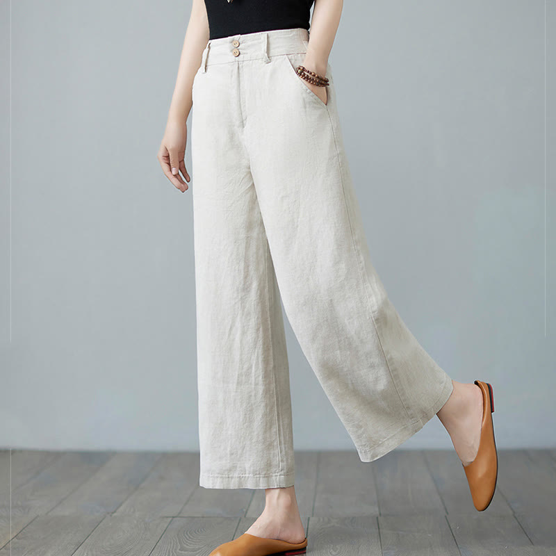 Buddha Stonesデイリー 無地 パッチワーク シンプルデザイン コットンリネン レディース パンツ ポケット付き - image 2