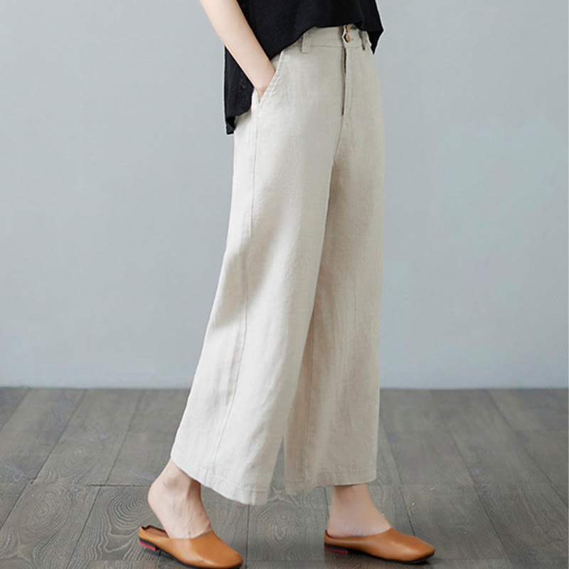 Buddha Stonesデイリー 無地 パッチワーク シンプルデザイン コットンリネン レディース パンツ ポケット付き - image 4
