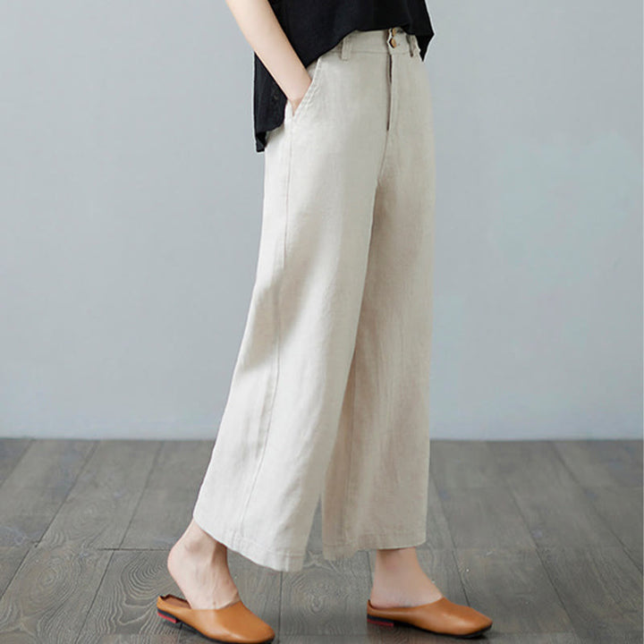 Buddha Stonesデイリー 無地 パッチワーク シンプルデザイン コットンリネン レディース パンツ ポケット付き - image 4