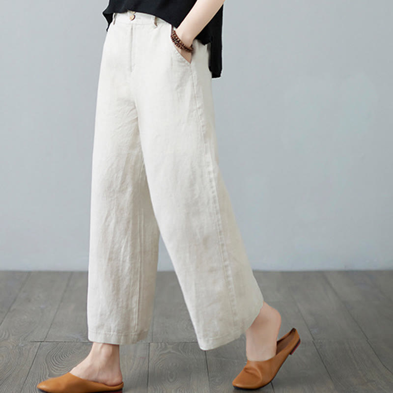 Buddha Stonesデイリー 無地 パッチワーク シンプルデザイン コットンリネン レディース パンツ ポケット付き - image 3
