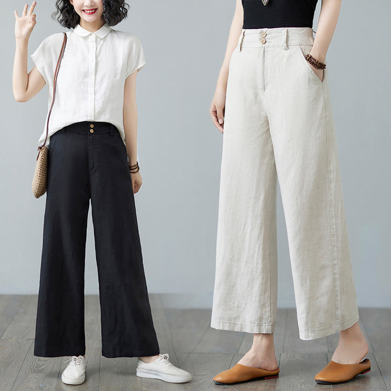 Buddha Stonesデイリー 無地 パッチワーク シンプルデザイン コットンリネン レディース パンツ ポケット付き - image 28