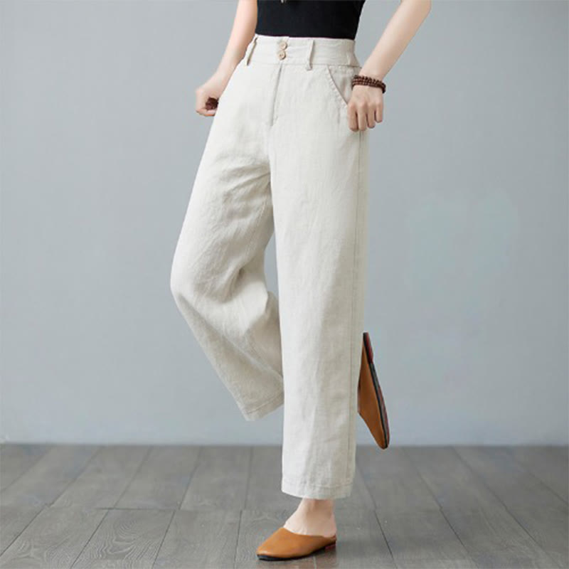Buddha Stonesデイリー 無地 パッチワーク シンプルデザイン コットンリネン レディース パンツ ポケット付き - image 5