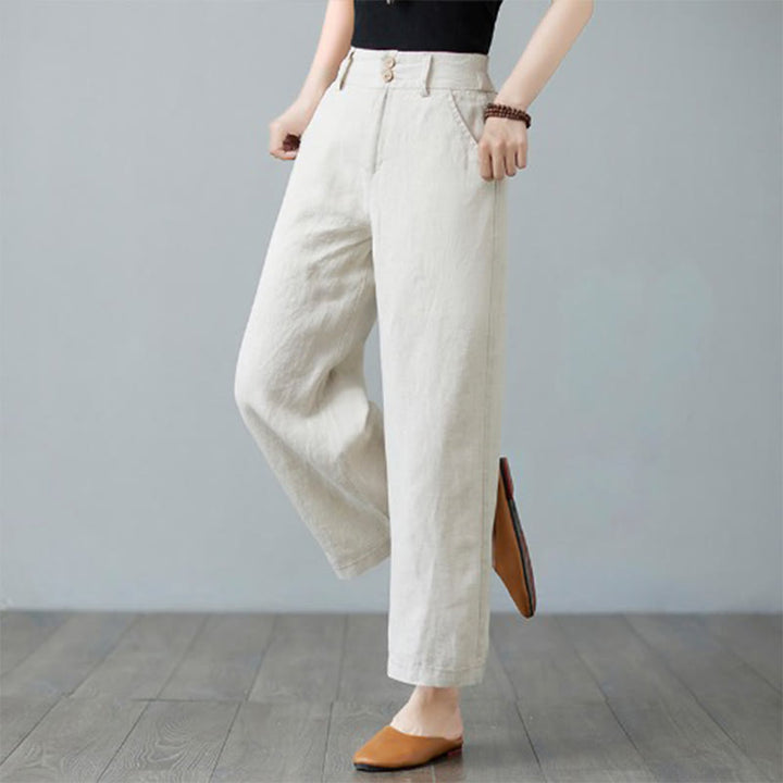 Buddha Stonesデイリー 無地 パッチワーク シンプルデザイン コットンリネン レディース パンツ ポケット付き - image 5