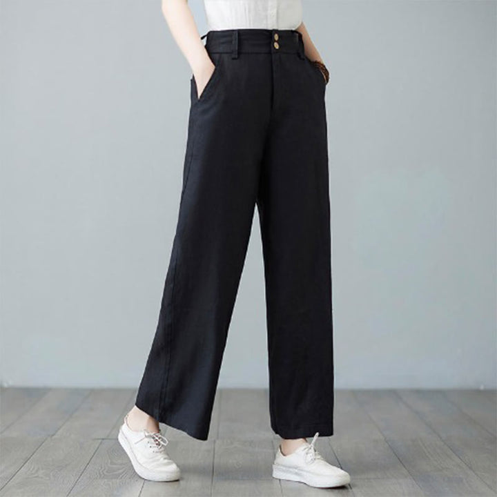 Buddha Stonesデイリー 無地 パッチワーク シンプルデザイン コットンリネン レディース パンツ ポケット付き - 黒 - US8-10，UK/AU12-14，EU40-42 (2XL) - image 21