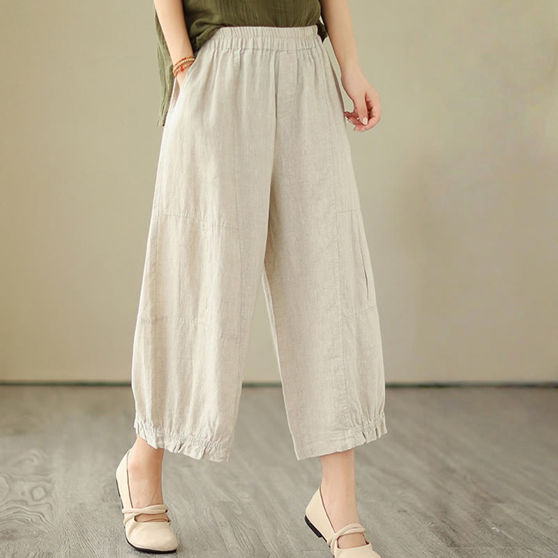 Buddha Stonesヴィンテージ カジュアル プリーツデザイン コットン レディース ワイドレッグ クロップドパンツ ポケット付き - image 15