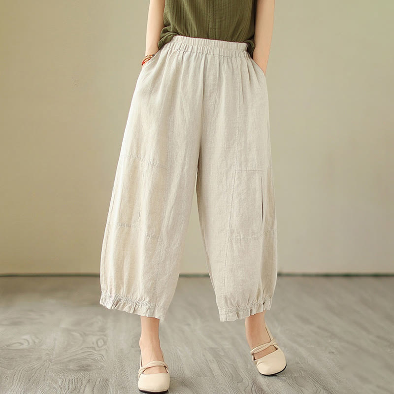 Buddha Stonesヴィンテージ カジュアル プリーツデザイン コットン レディース ワイドレッグ クロップドパンツ ポケット付き - image 13