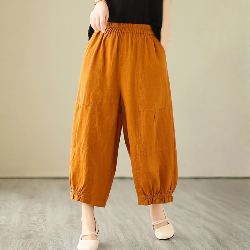 Buddha Stonesヴィンテージ カジュアル プリーツデザイン コットン レディース ワイドレッグ クロップドパンツ ポケット付き - image 10