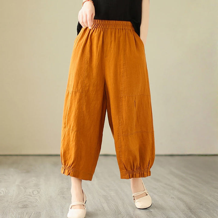 Buddha Stonesヴィンテージ カジュアル プリーツデザイン コットン レディース ワイドレッグ クロップドパンツ ポケット付き - image 10