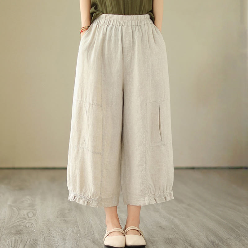 Buddha Stonesヴィンテージ カジュアル プリーツデザイン コットン レディース ワイドレッグ クロップドパンツ ポケット付き - image 17