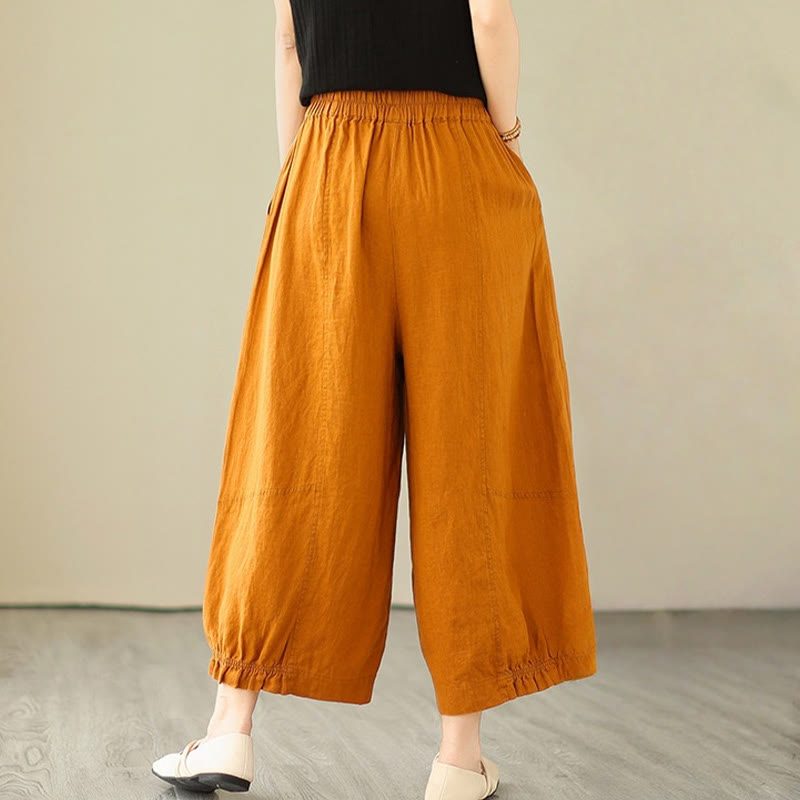 Buddha Stonesヴィンテージ カジュアル プリーツデザイン コットン レディース ワイドレッグ クロップドパンツ ポケット付き - image 8