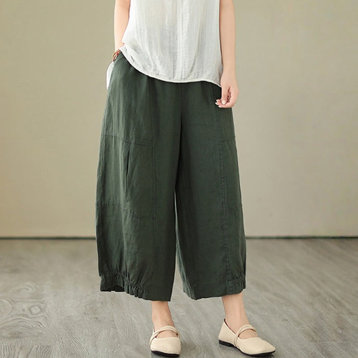 Buddha Stonesヴィンテージ カジュアル プリーツデザイン コットン レディース ワイドレッグ クロップドパンツ ポケット付き - image 5
