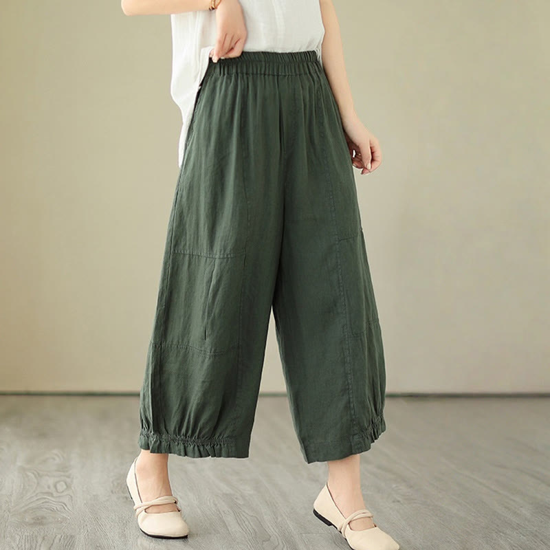Buddha Stonesヴィンテージ カジュアル プリーツデザイン コットン レディース ワイドレッグ クロップドパンツ ポケット付き - image 3