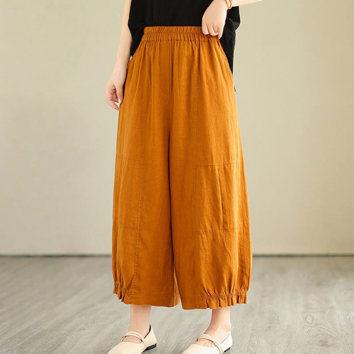 Buddha Stonesヴィンテージ カジュアル プリーツデザイン コットン レディース ワイドレッグ クロップドパンツ ポケット付き - image 7