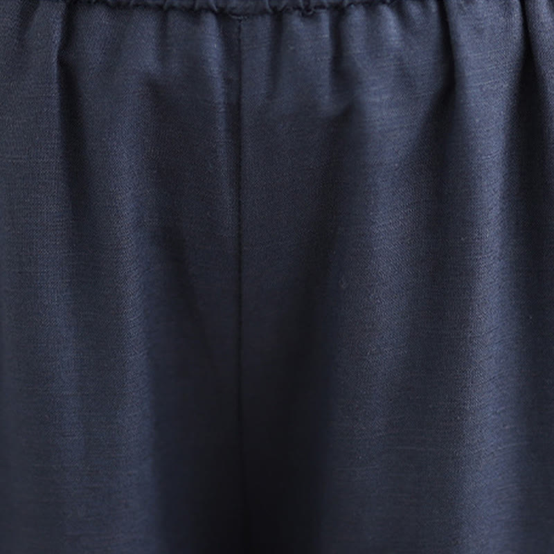 Buddha Stones春カジュアル ネイビー シンプルラインデザイン コットンリネン レディース ワイドレッグパンツ ポケット付き - image 7