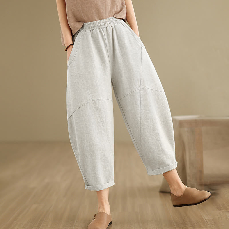 Buddha Stones春 7-8丈 無地 レディース コットンリネン ハーレムパンツ ポケット付き - image 2