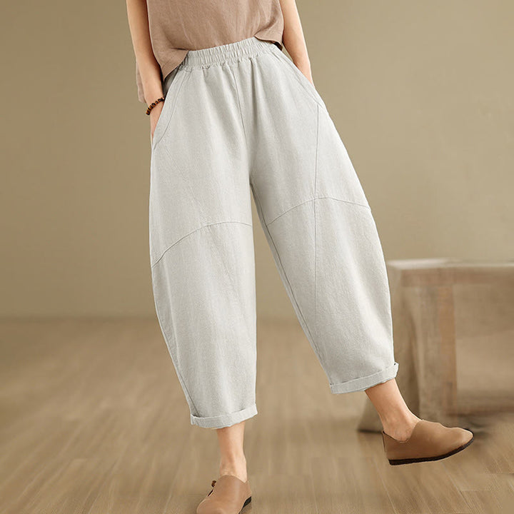 Buddha Stones春 7-8丈 無地 レディース コットンリネン ハーレムパンツ ポケット付き - image 2