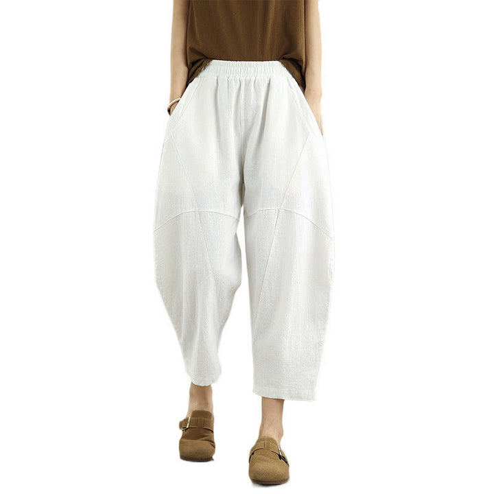Buddha Stones春 7-8丈 無地 レディース コットンリネン ハーレムパンツ ポケット付き - image 27