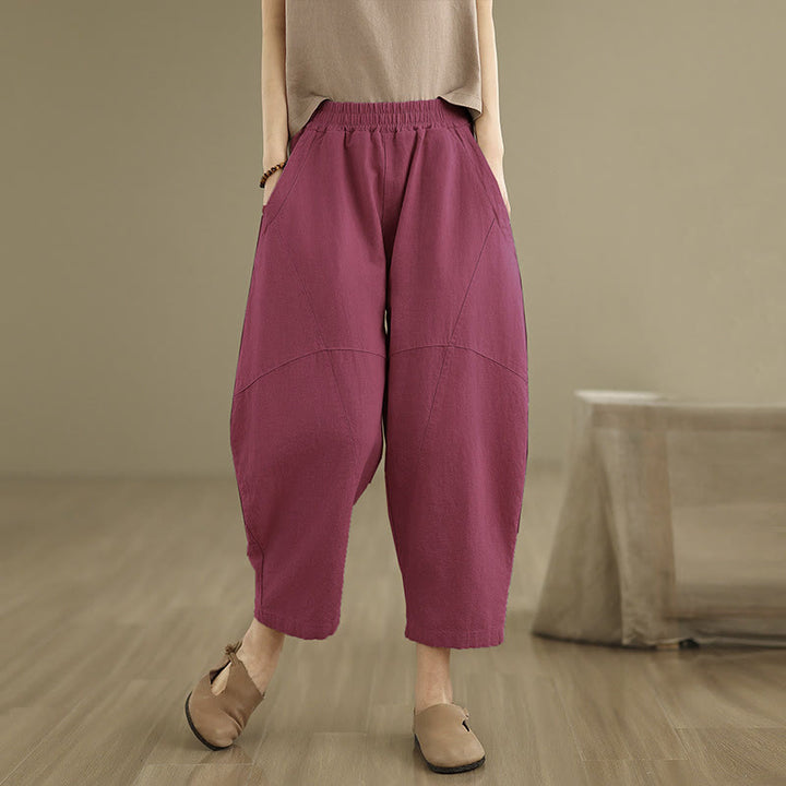 Buddha Stones春 7-8丈 無地 レディース コットンリネン ハーレムパンツ ポケット付き - image 19