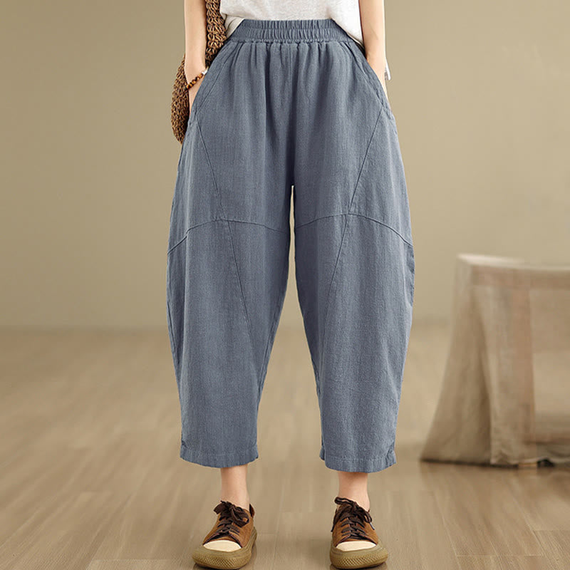 Buddha Stones春 7-8丈 無地 レディース コットンリネン ハーレムパンツ ポケット付き - image 14