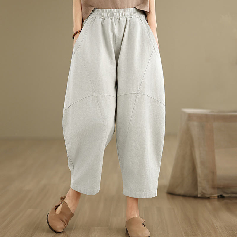 Buddha Stonesスプリング 7-8丈 無地 レディース ハーレムパンツ ポケット付き - リネン - US8-10，UK/AU12-14，EU40-42 (2XL) - image 0