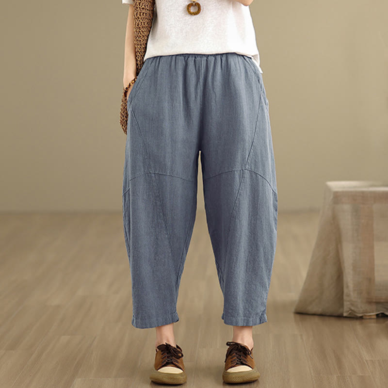 Buddha Stones春 7-8丈 無地 レディース コットンリネン ハーレムパンツ ポケット付き - image 16