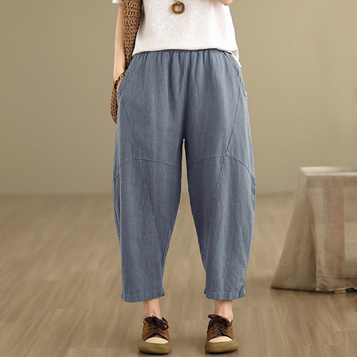 Buddha Stones春 7-8丈 無地 レディース コットンリネン ハーレムパンツ ポケット付き - image 16