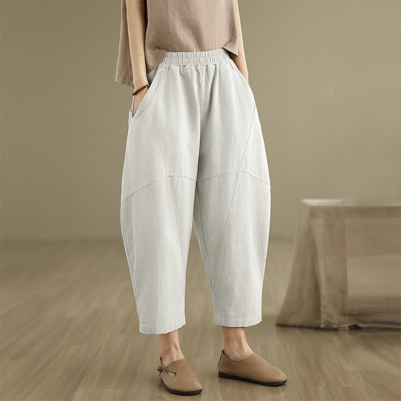Buddha Stones春 7-8丈 無地 レディース コットンリネン ハーレムパンツ ポケット付き - image 5