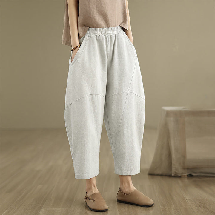 Buddha Stones春 7-8丈 無地 レディース コットンリネン ハーレムパンツ ポケット付き - image 5