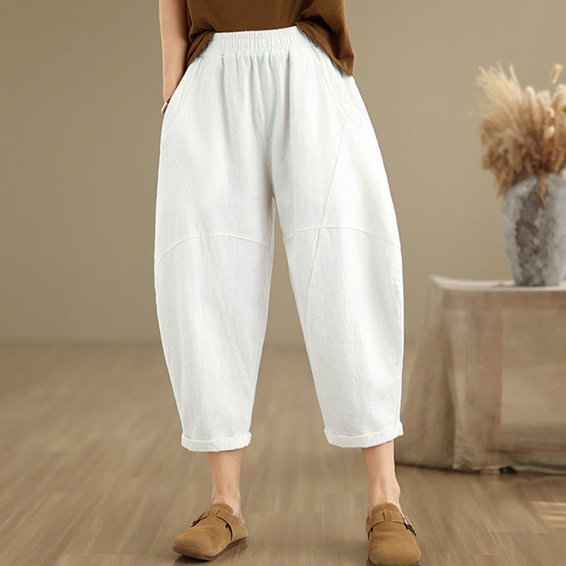 Buddha Stones春 7-8丈 無地 レディース コットンリネン ハーレムパンツ ポケット付き - image 24