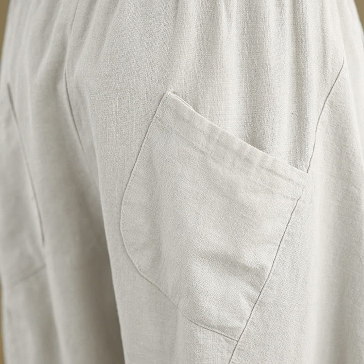 Buddha Stones春 7-8丈 無地 レディース コットンリネン ハーレムパンツ ポケット付き - image 9