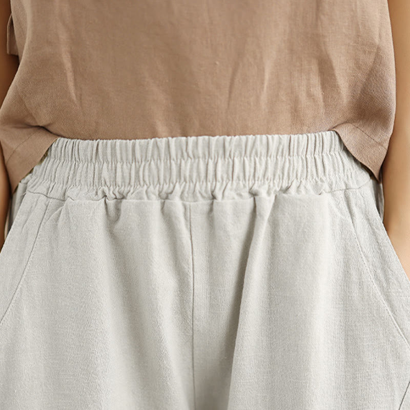 Buddha Stones春 7-8丈 無地 レディース コットンリネン ハーレムパンツ ポケット付き - image 7