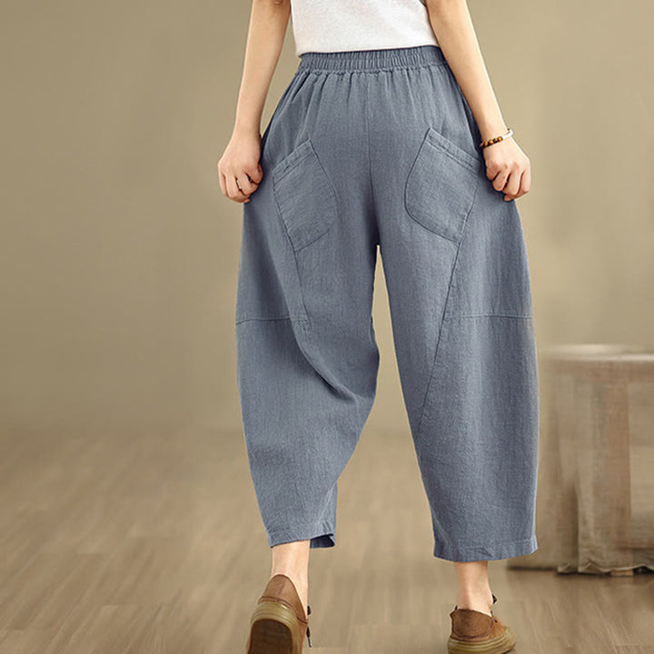 Buddha Stones春 7-8丈 無地 レディース コットンリネン ハーレムパンツ ポケット付き - image 17