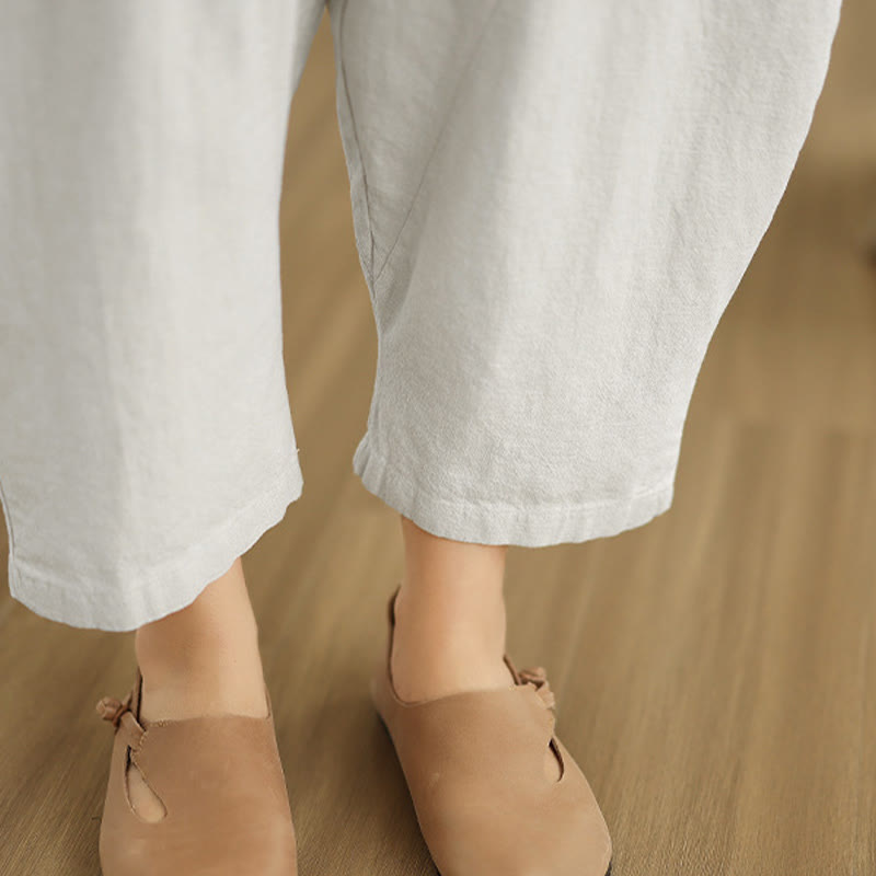 Buddha Stones春 7-8丈 無地 レディース コットンリネン ハーレムパンツ ポケット付き - image 11