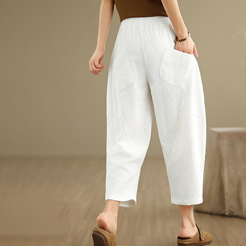 Buddha Stones春 7-8丈 無地 レディース コットンリネン ハーレムパンツ ポケット付き - image 21